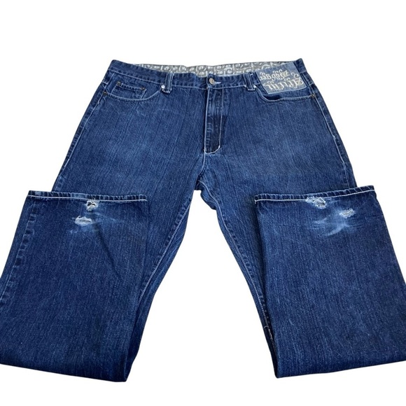 Artful Dodger Vintage Embroidered Rhinestone Wide Leg Relaxed Jeans Worn 40x33 - Picture 6 of 16